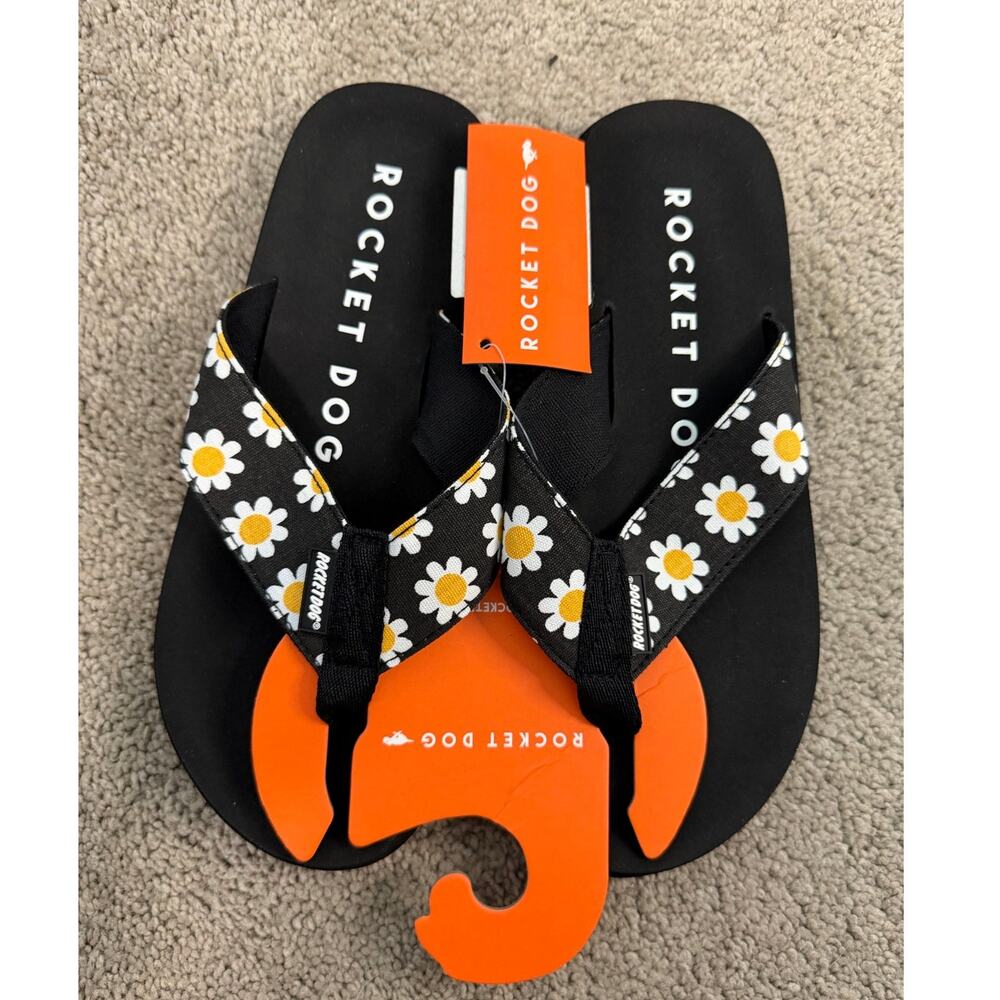 New Rocket Dog Women's Floral Daisey Black Slide Sandals Size 8